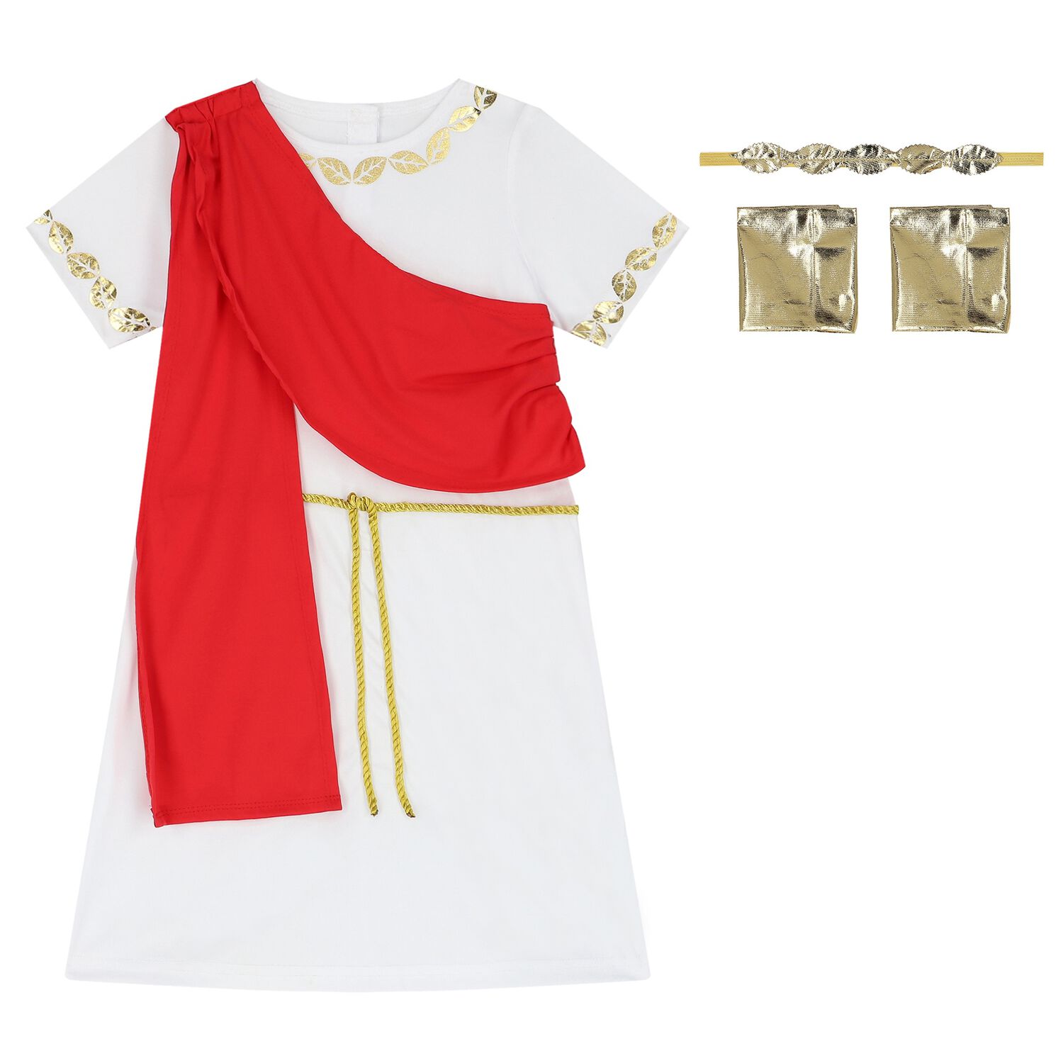 GIrls White & Red Toga Costume, 1, hi-res
