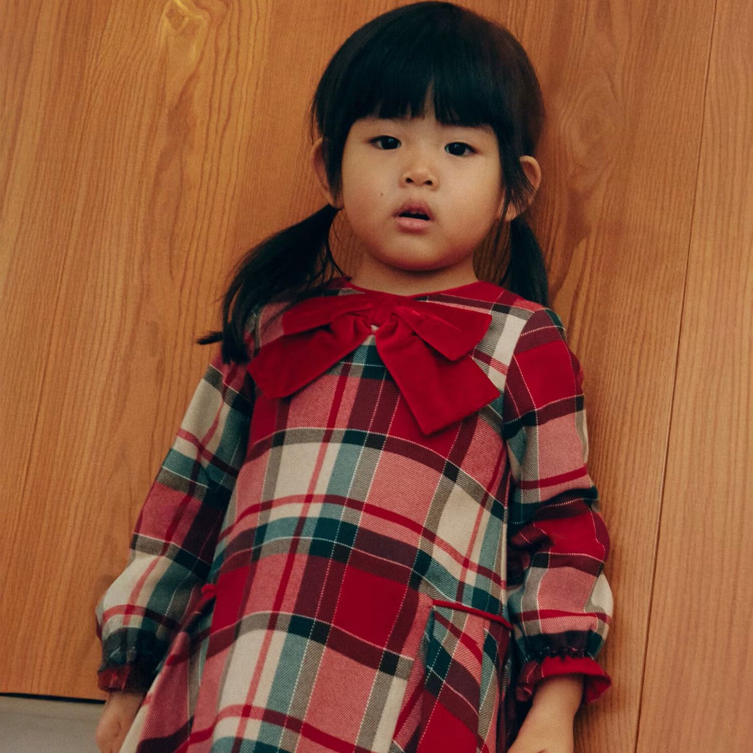 فستان بنات تارتان باللون أحمر   , 1, hi-res