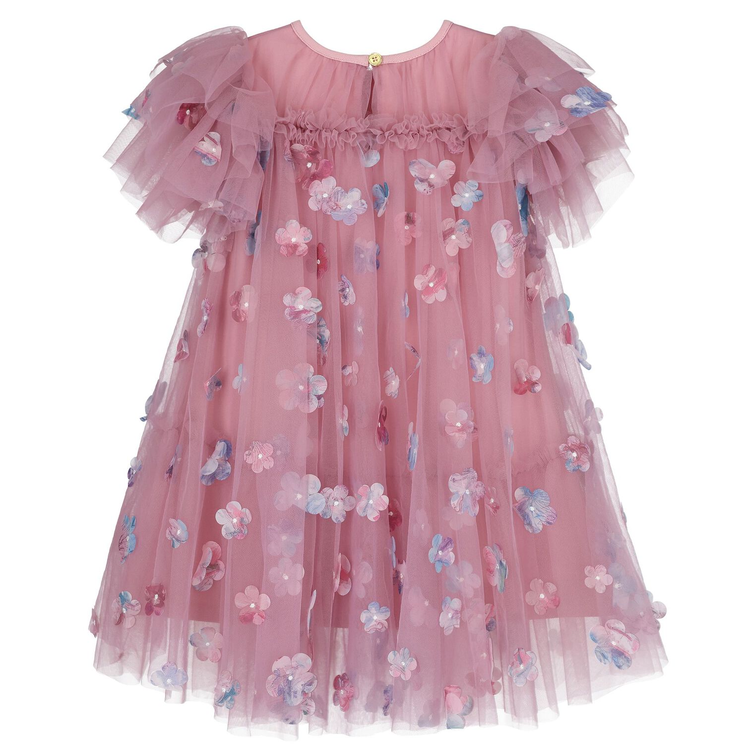 Girls Pink Tulle Flowers Dress, 1, hi-res