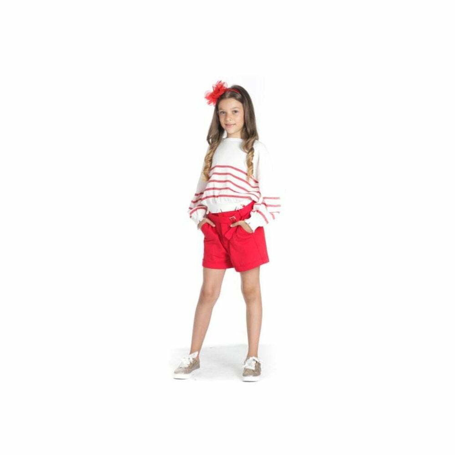 Girls Red Shorts With Belt, 1, hi-res image number null