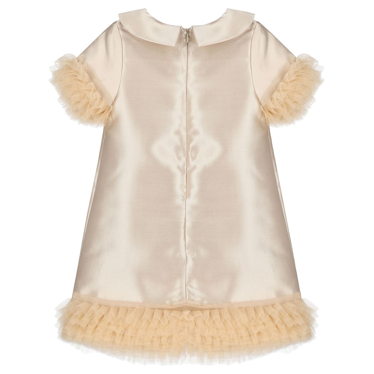 فستان بنات من الساتان والتول مكشكشة باللون الذهبي, 1, hi-res image number null