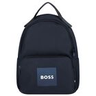 Boys Navy Blue Logo Canvas Backpack, 1, hi-res