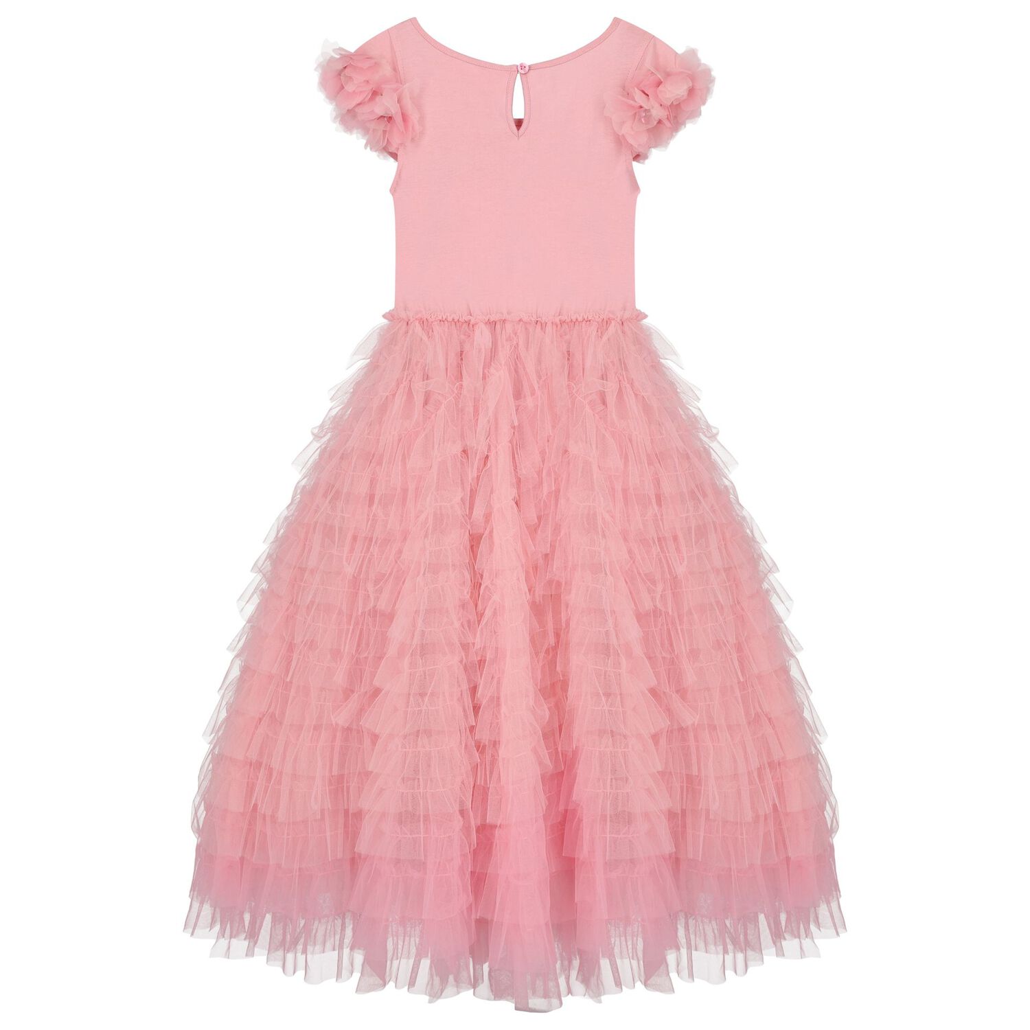 Girls Pink Flower Tulle Dress, 1, hi-res