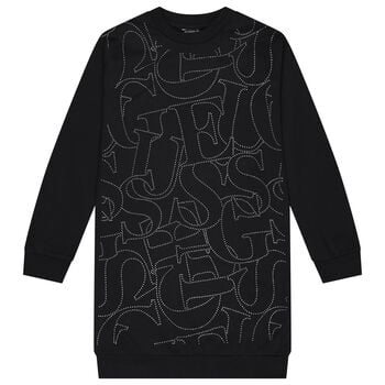 Girls Black Rhinestones Logo Dress