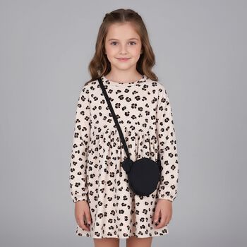 Girls Beige Leopard Dress Set