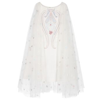 Girls Ivory Flower Cape Tulle Dress 