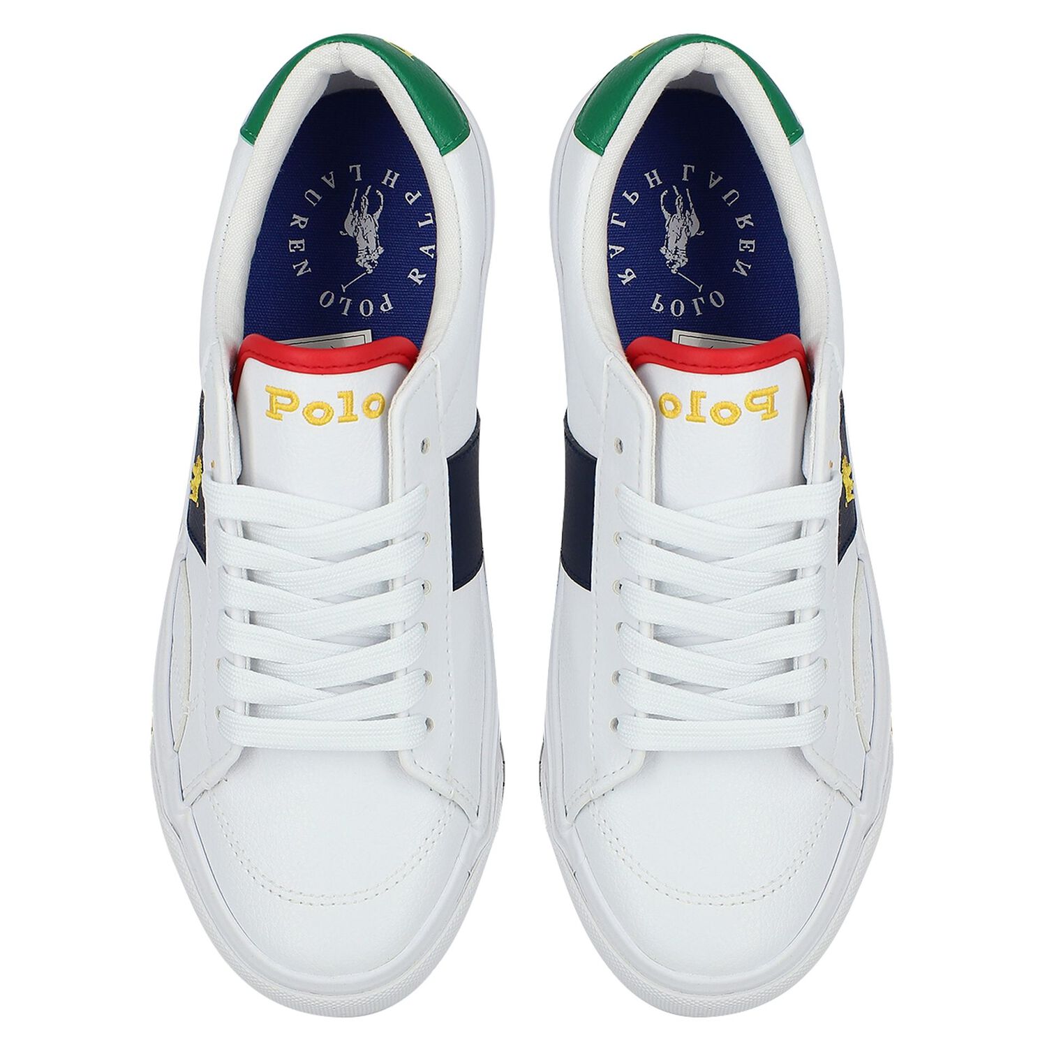Boys White & Navy Blue Logo Trainers, 1, hi-res