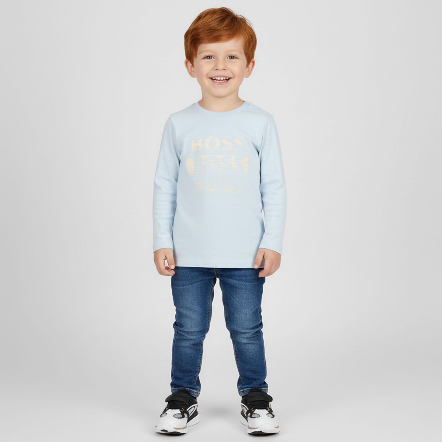 توب اولاد بالشعار باكمام طويله باللون الازرق , 1, hi-res
