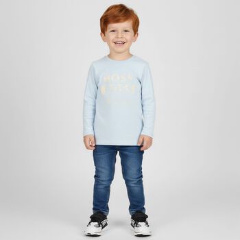 Younger Boys Blue Logo Long Sleeve Top
