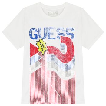 Guess تي شيرت أبيض بشعار للأولاد, 2 تي شيرت أبيض بشعار للأولاد