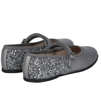 حذاء باليرينا باللون الفضي اللامع للبنات