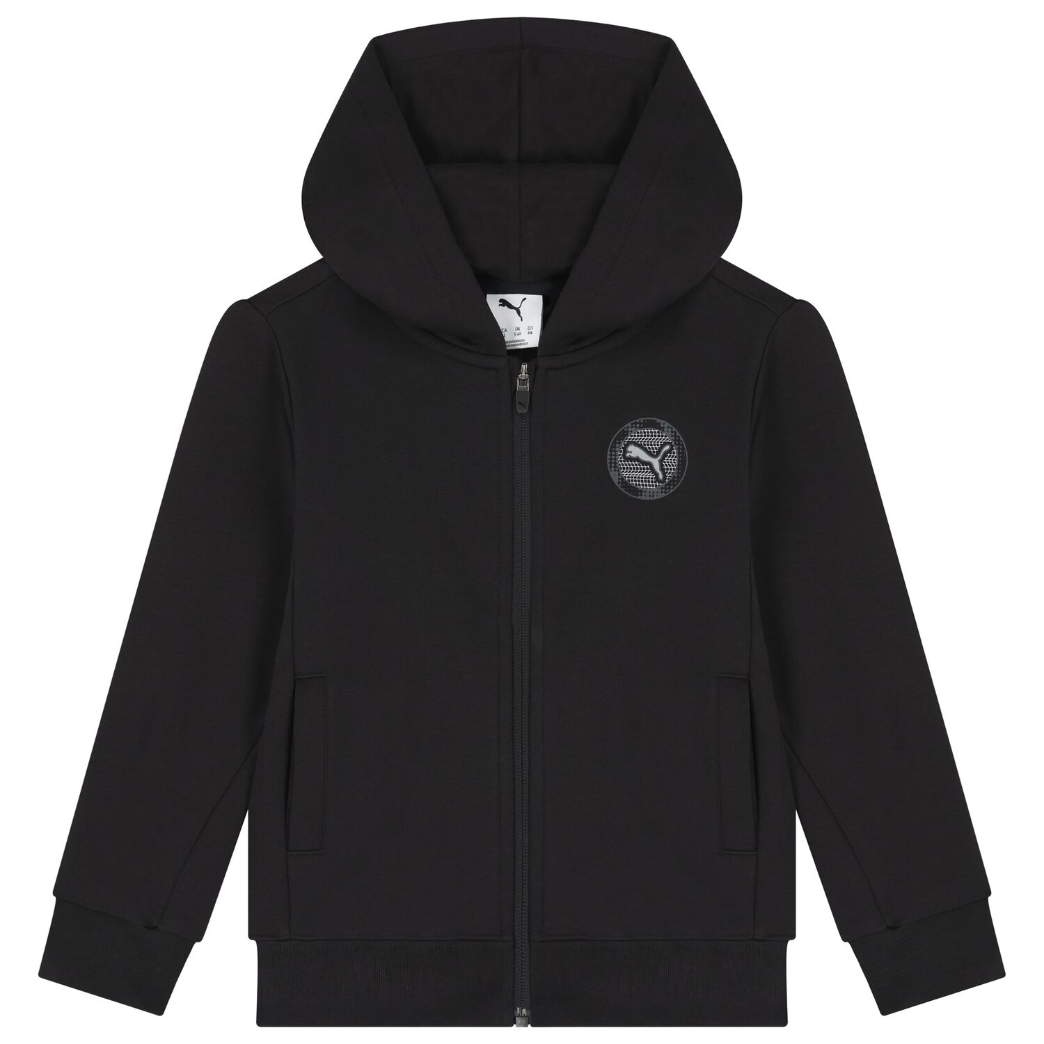 Boys Black Logo Hooded Zip Up Top, 1, hi-res