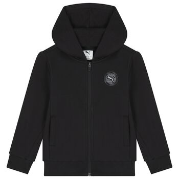 Boys Black Logo Hooded Zip Up Top