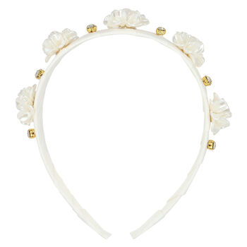 Girls Ivory Velvet Embellished Hairband