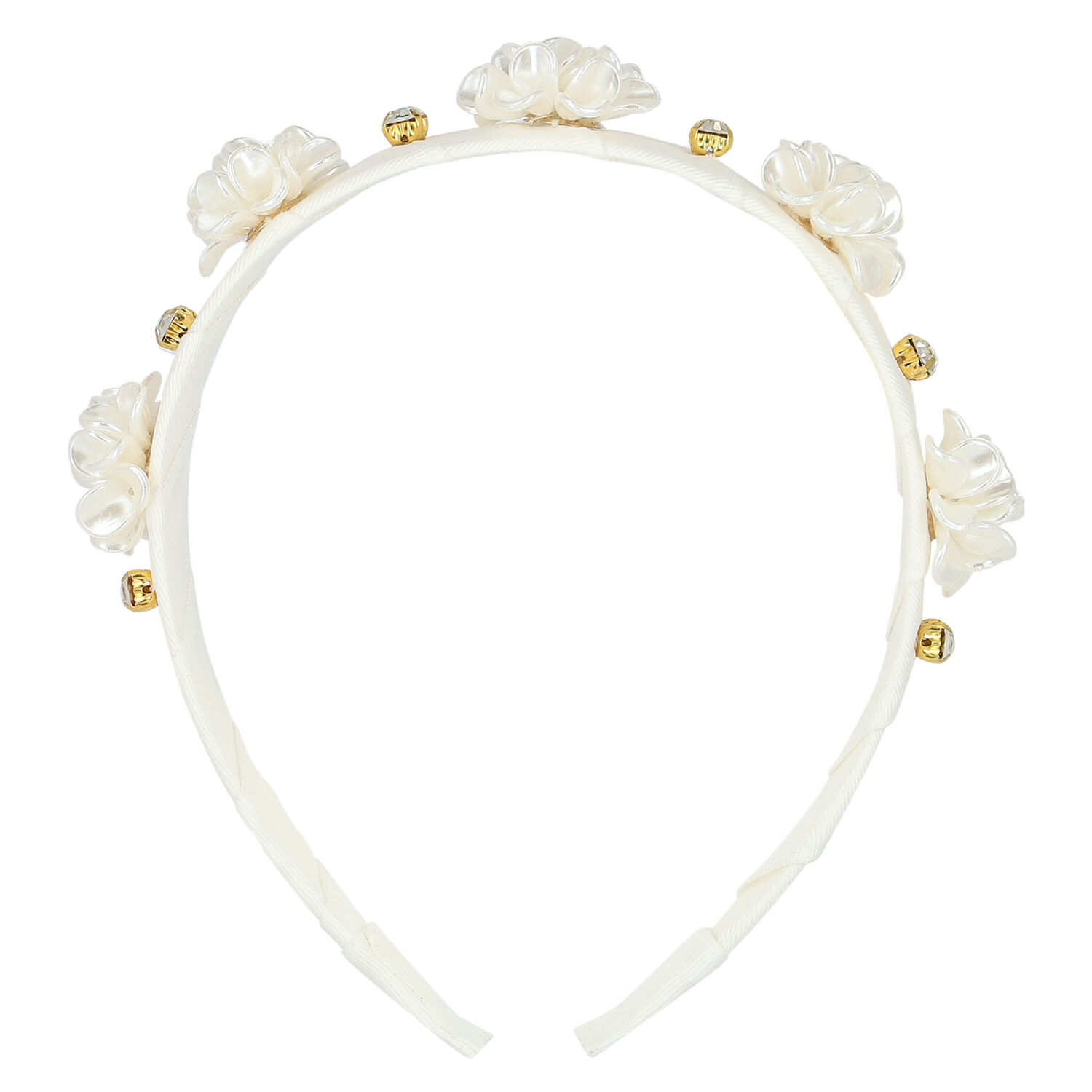 Girls Ivory Velvet Embellished Headband, 1, hi-res image number null