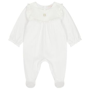 Baby Girls White Logo Ruffled Babygrow