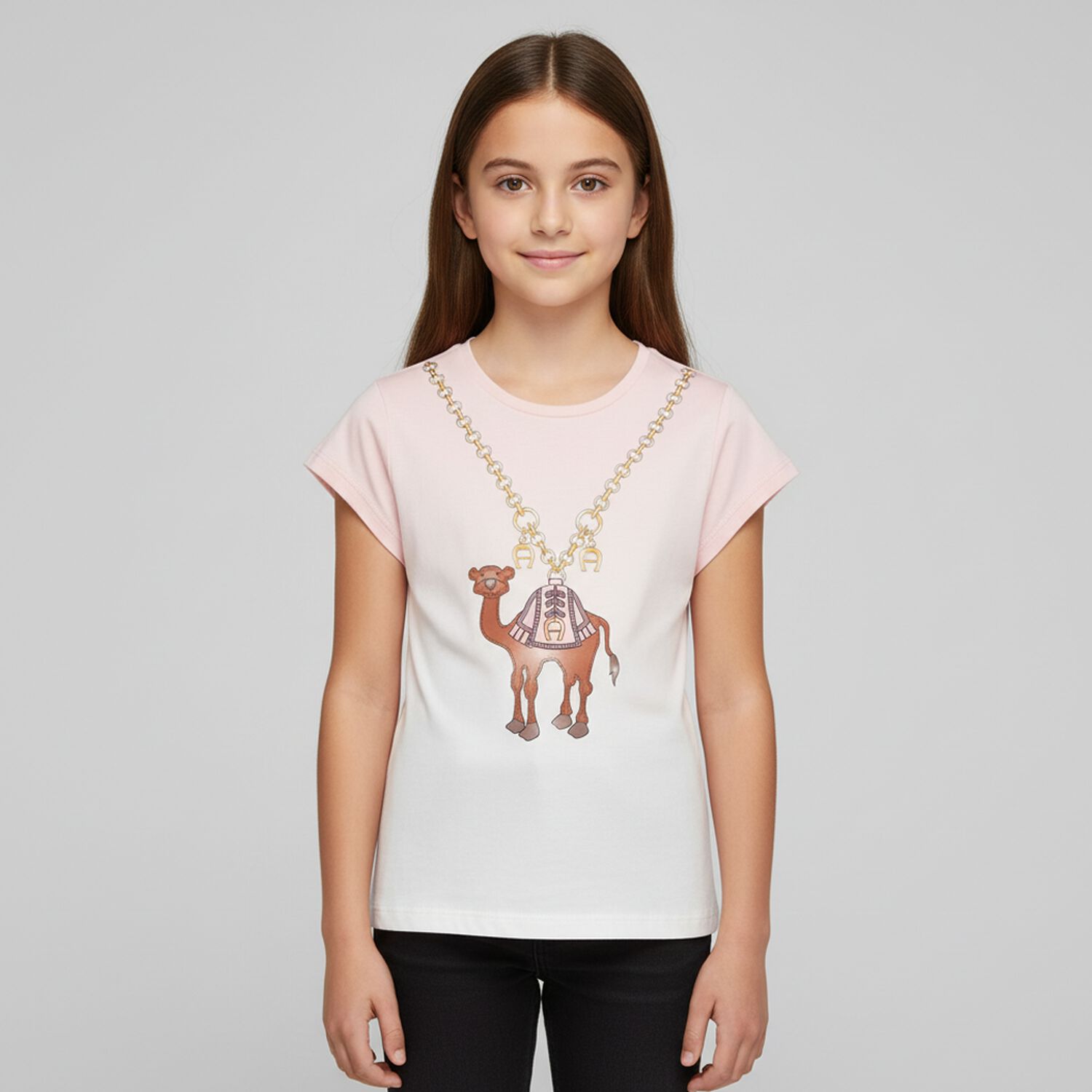 Girls Pink & White Camel T-Shirt, 1, hi-res