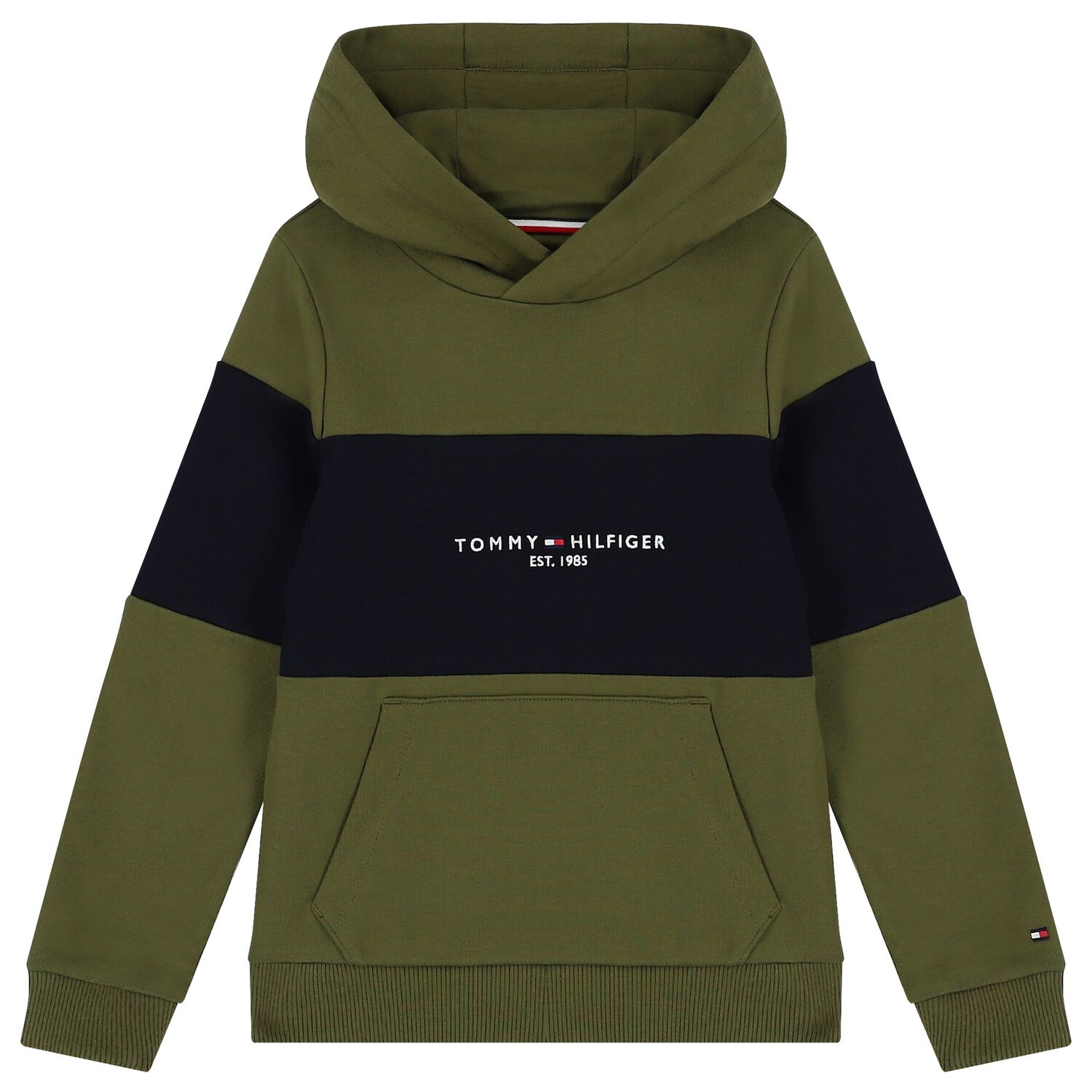 Boys Green & Navy Blue Logo Hooded Top, 2, hi-res image number null