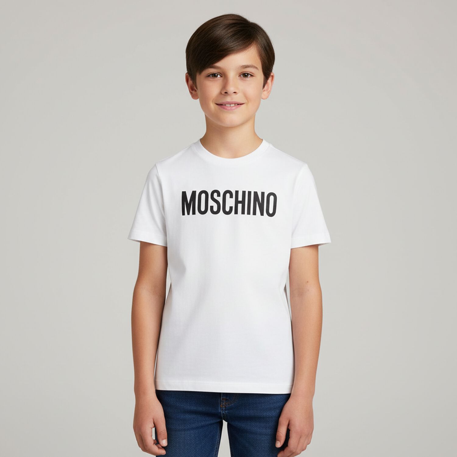 تيشيرت  بالشعار باللون الابيض للأولاد و البنات, 1, hi-res