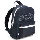Boys Navy Blue Logo Backpack, 1, hi-res