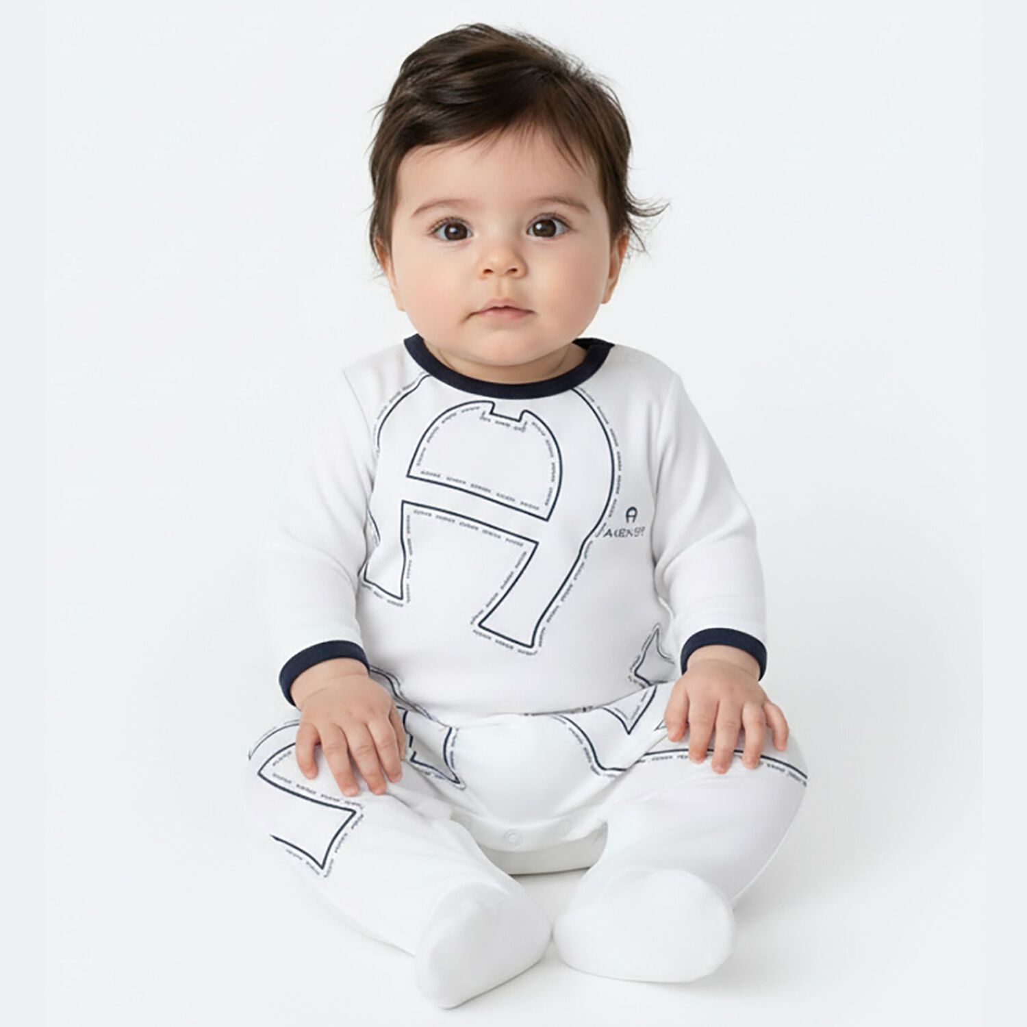 Baby Boys White Logo Babygrow, 1, hi-res