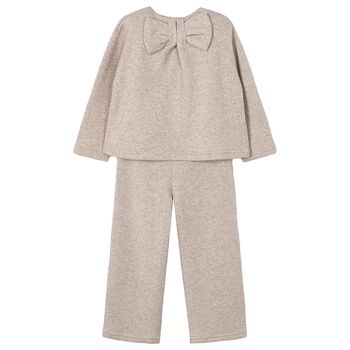 Girls Beige Knitted Trouser Set