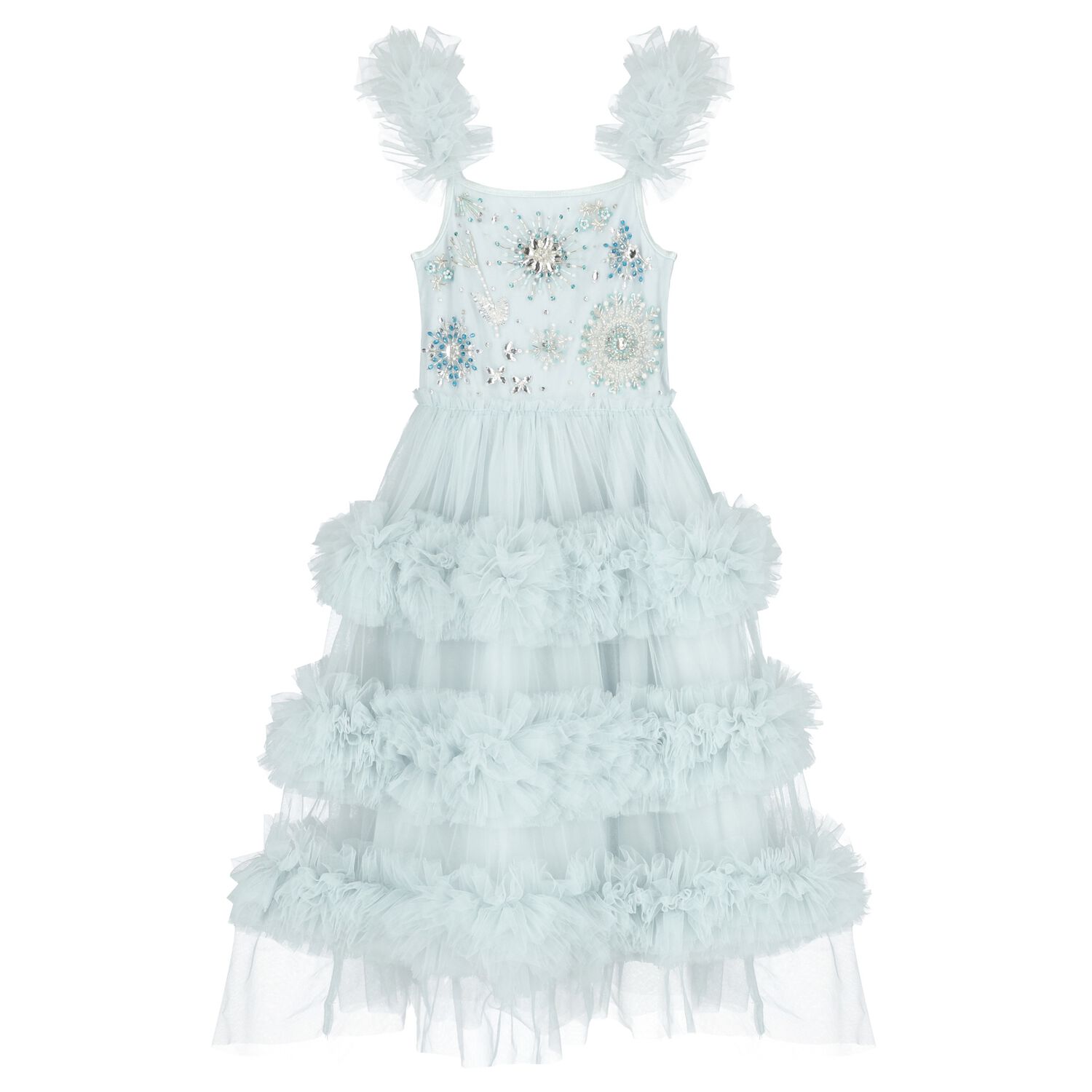 Girls Blue Diamante Tulle Dress, 1, hi-res