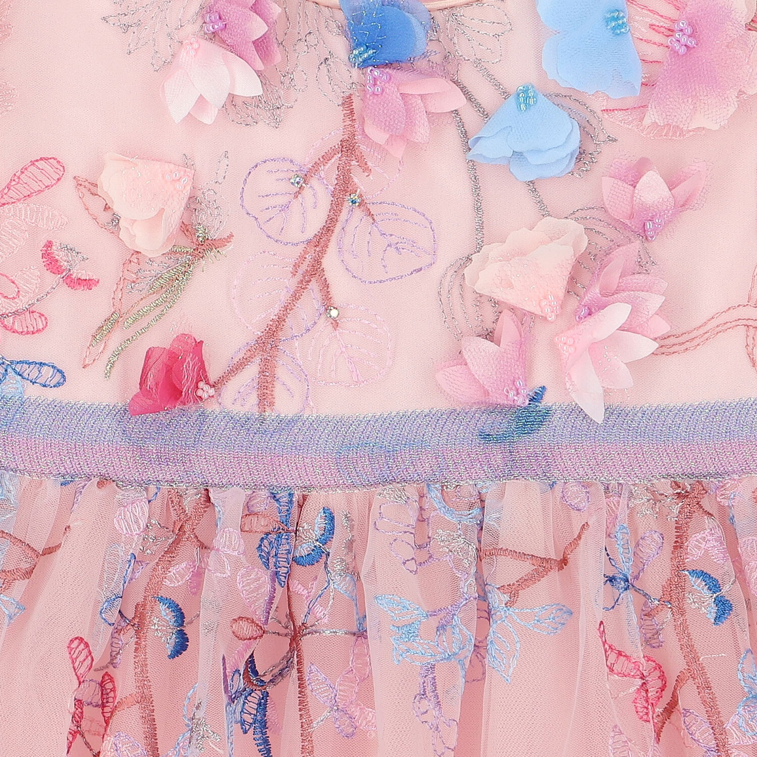 Girls Pink Embroidered Tulle Dress, 1, hi-res image number null