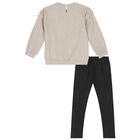 طقم ليغينز بنات باللون البيج والاسود, 1, hi-res