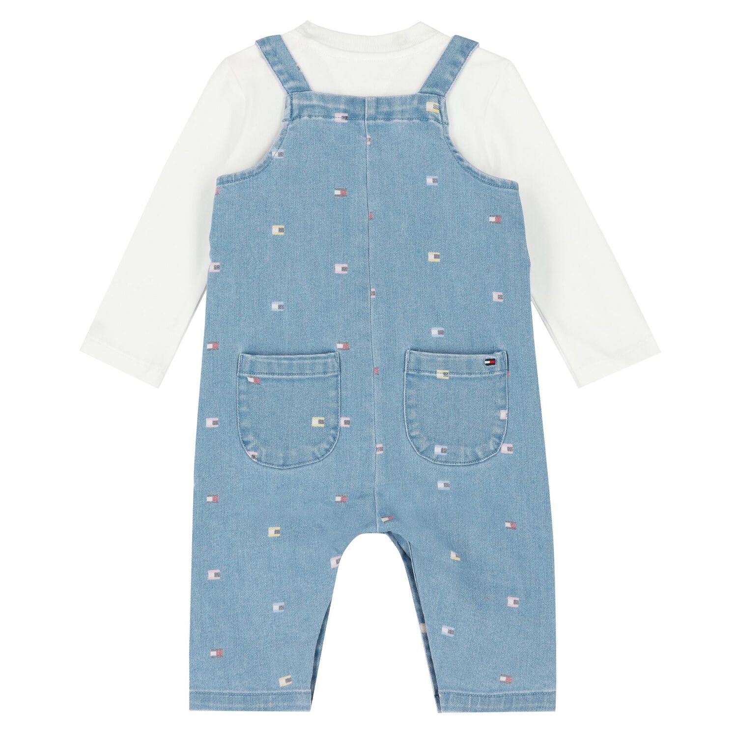 Baby Girls White & Blue Dungaree Set, 1, hi-res image number null