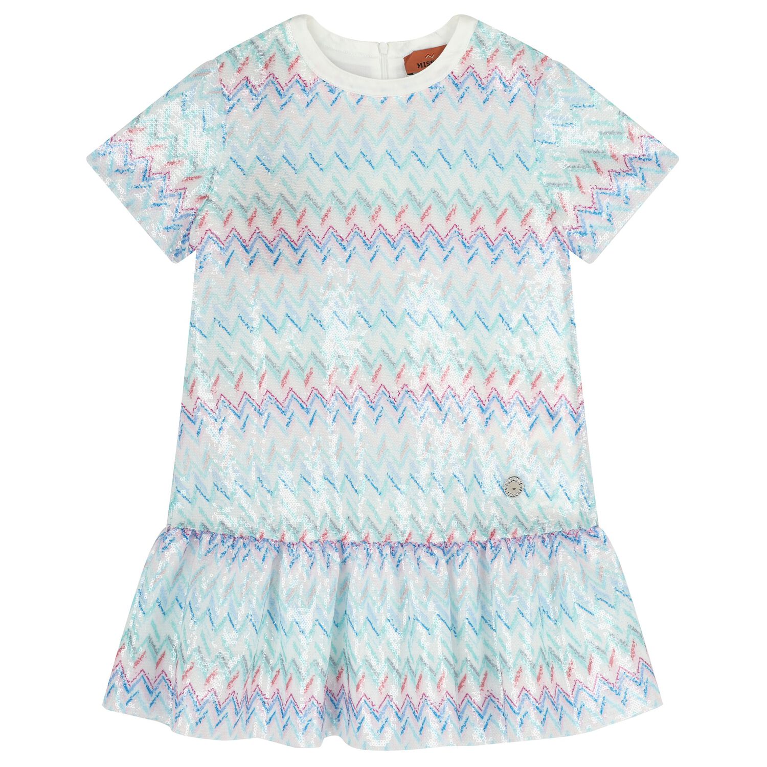 Girls White & Blue Zig Zag Embellished Sequin Dress, 2, hi-res