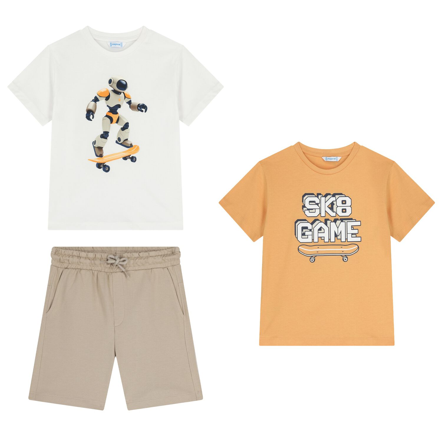 Boys White, Yellow & Beige Shorts Set, 4, hi-res