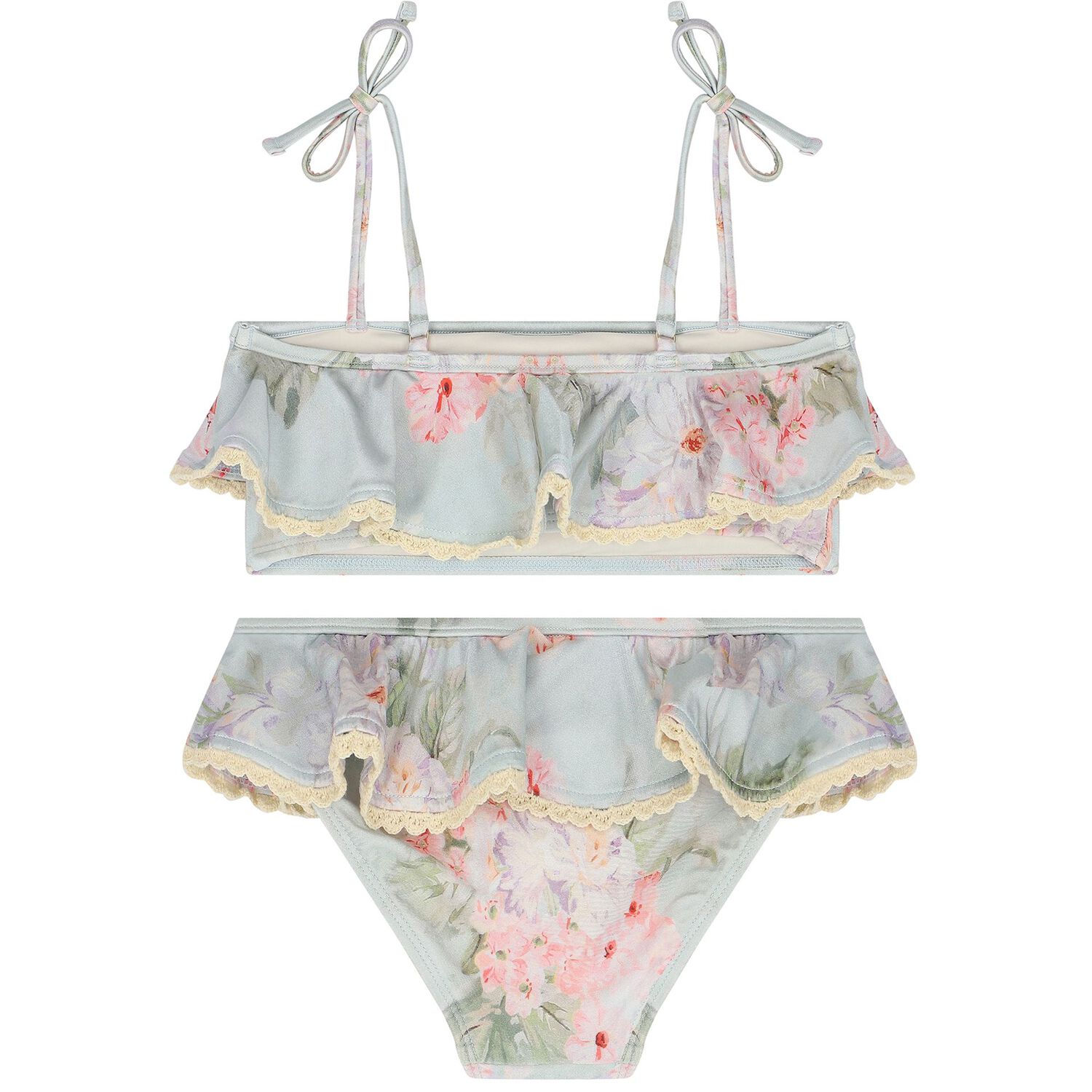 مايوه بنات بيكيني بطبعة الزهور باللون الأزرق, 1, hi-res