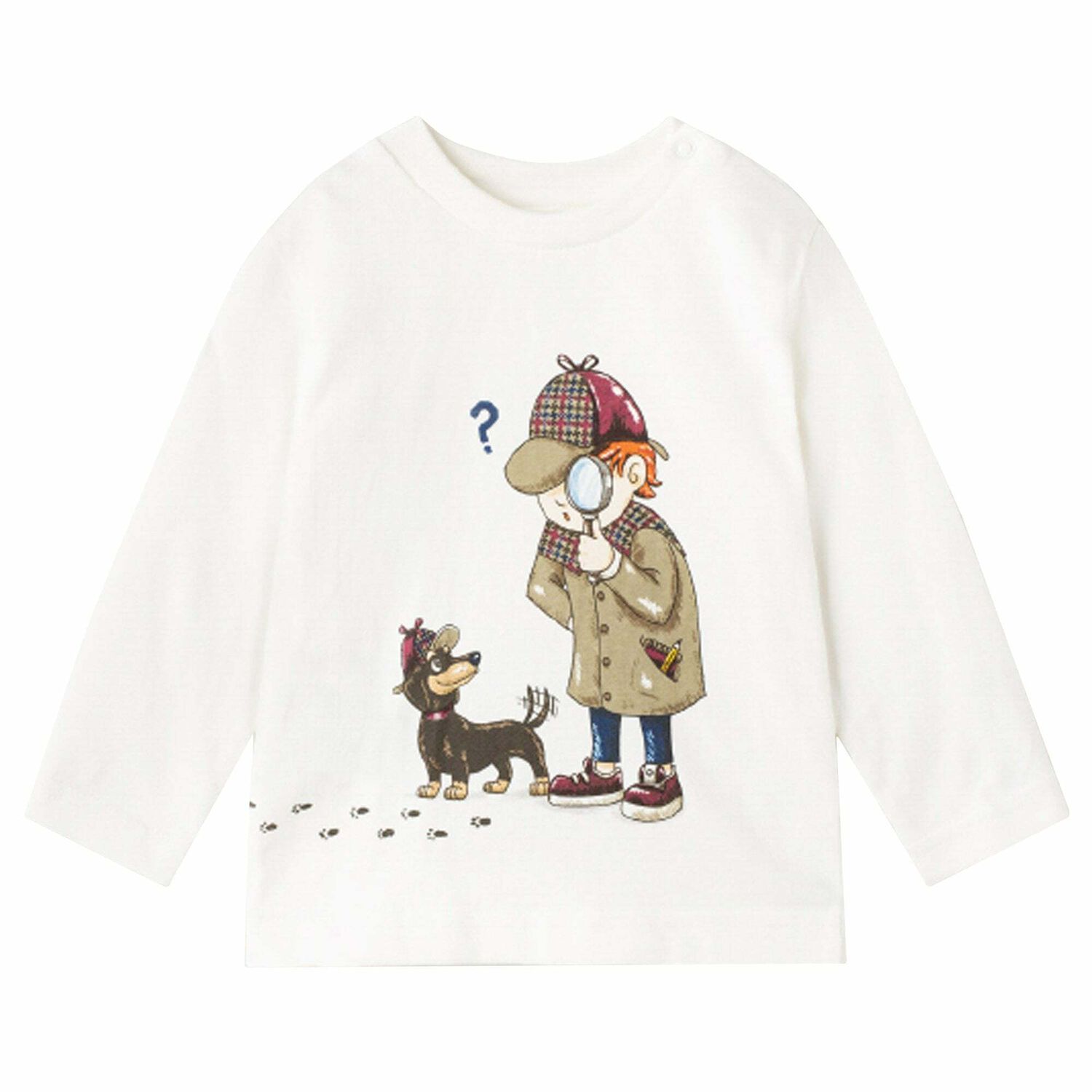 Younger Boys Ivory Detective Long Sleeve Top, 1, hi-res