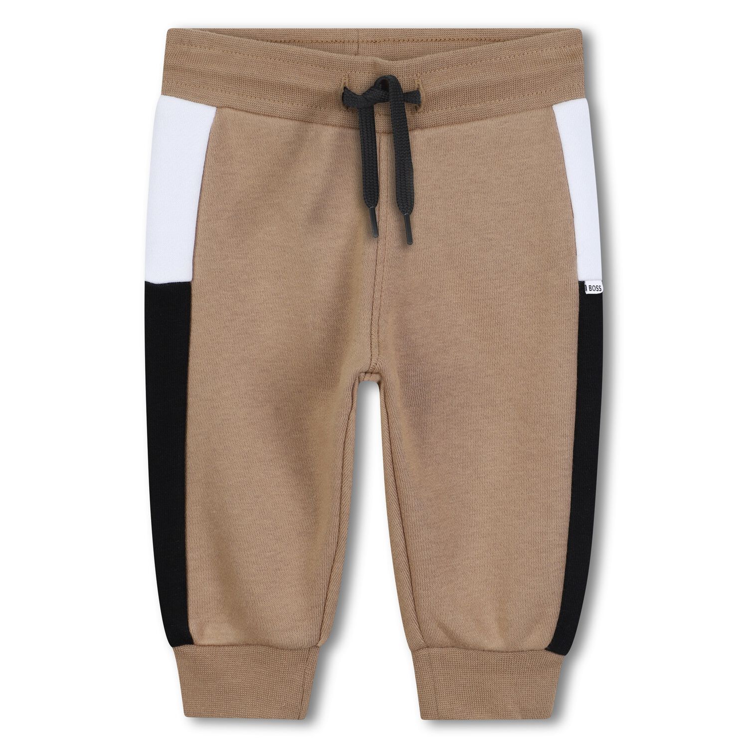 Younger Boys Beige, White & Black Joggers, 1, hi-res