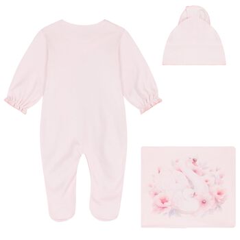 Baby Girls Pink Swan Babygrow Set