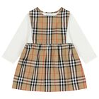 طقم فستان اطفال باللون البيج و الابيض للبنات , 1, hi-res