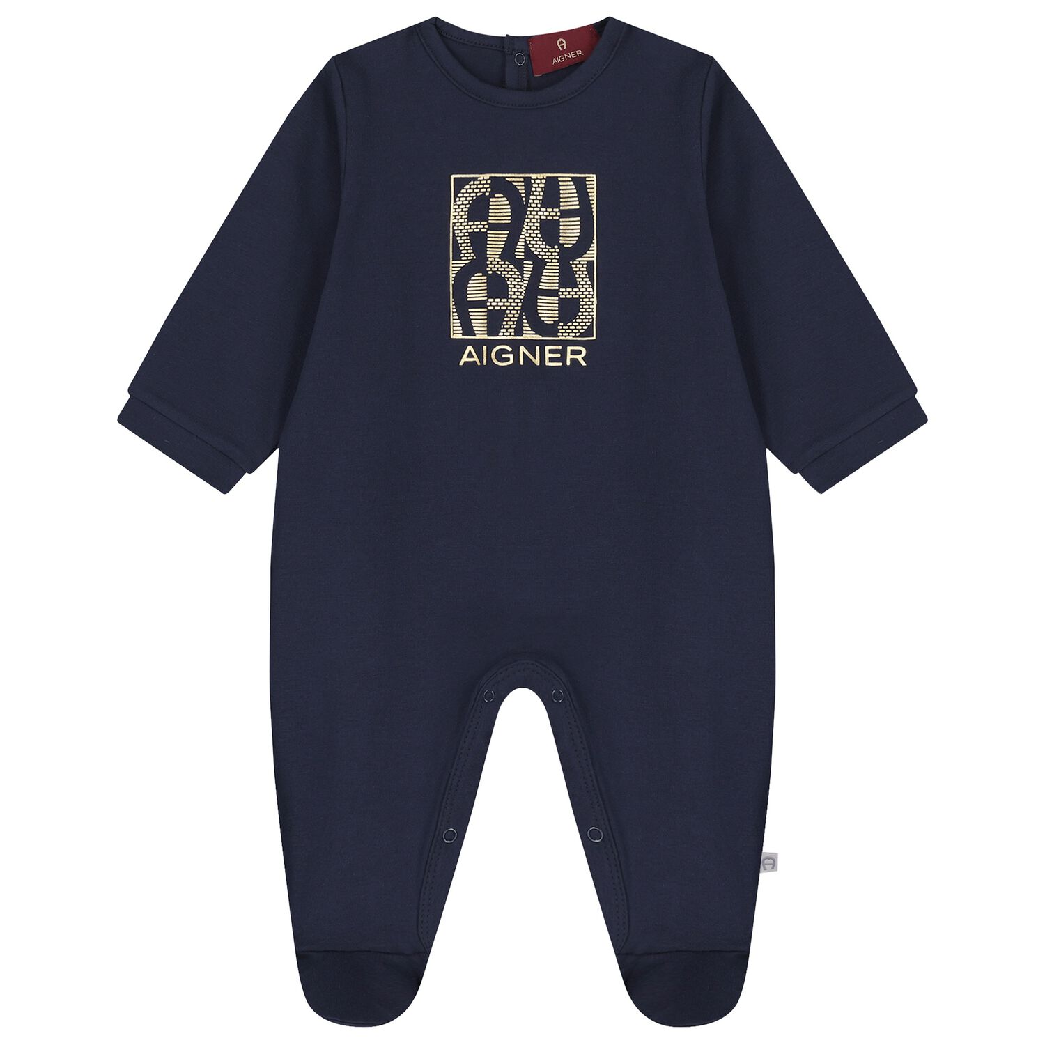 Baby Boys Navy Blue & Gold Logo Babygrow, 3, hi-res image number null