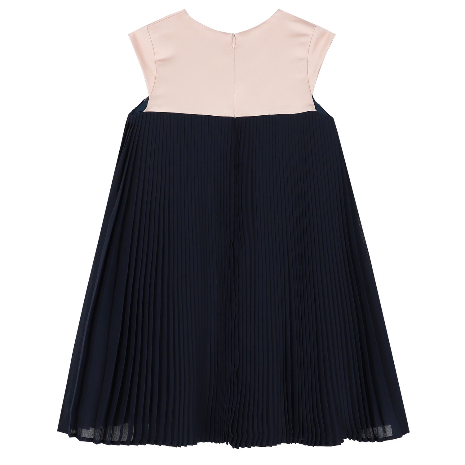 Girls Pink & Navy Pleated Dress, 1, hi-res