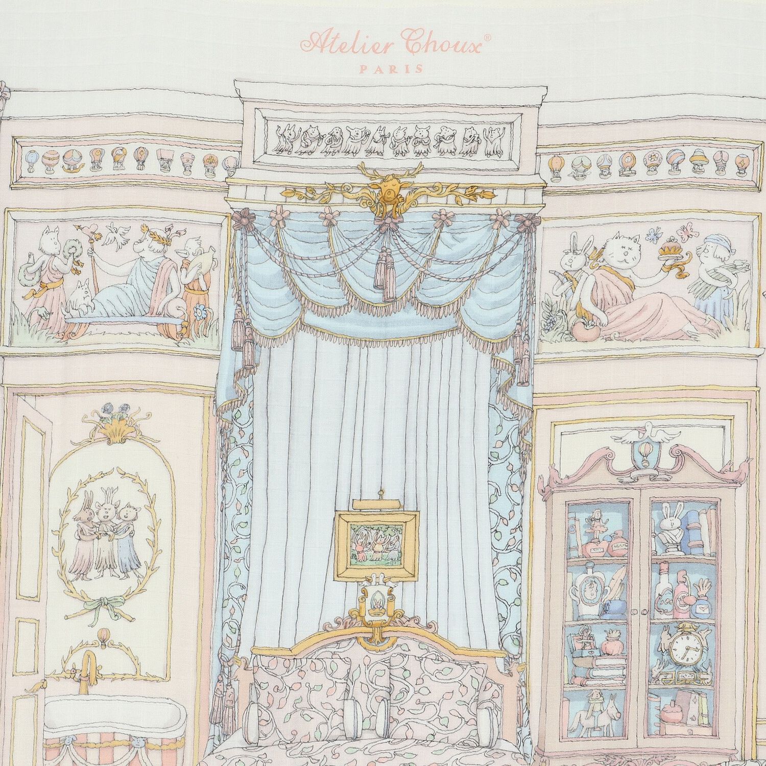 بطانية قماط بنات بطبعة الغرفة الفرنسية باللون الوردي , 1, hi-res