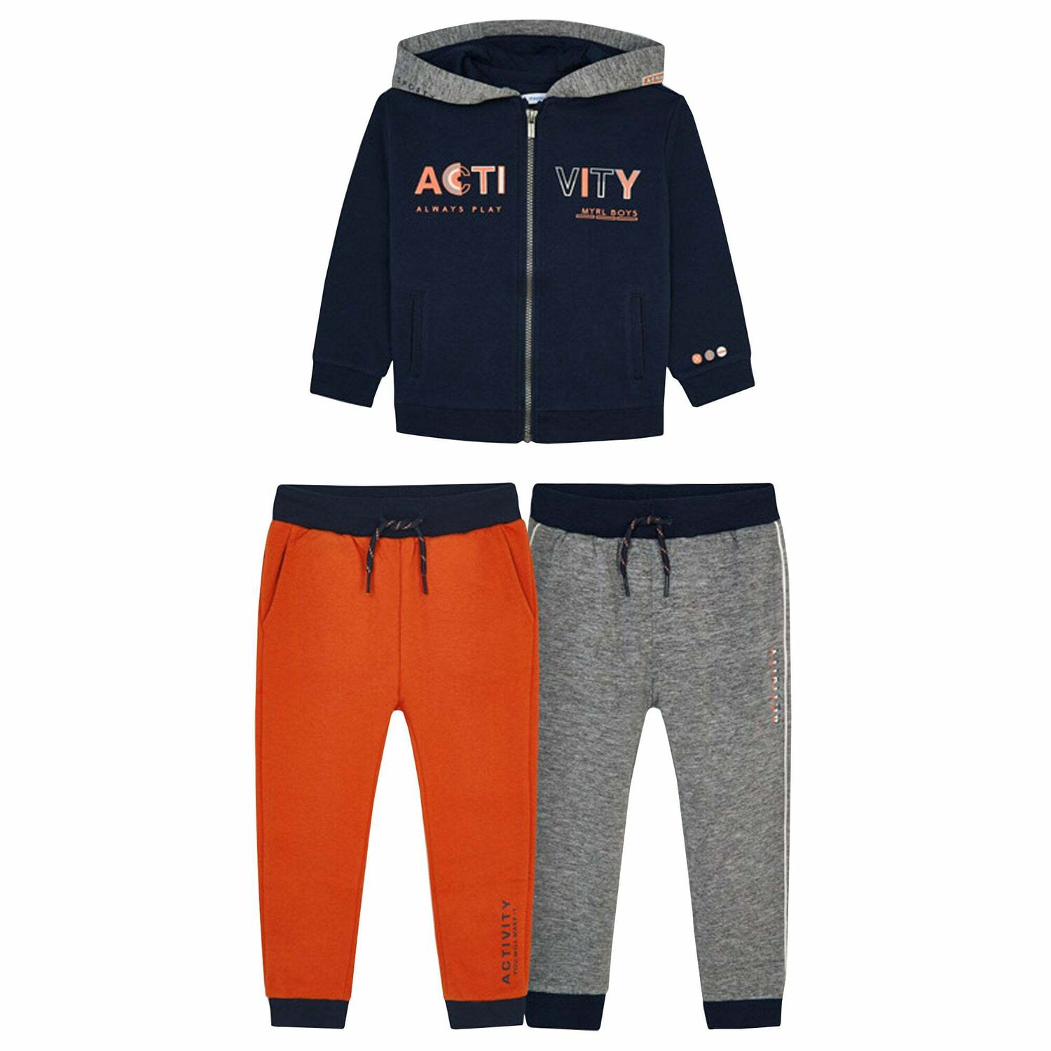Boys Navy, Orange & Grey 3-Piece Tracksuit, 1, hi-res image number null