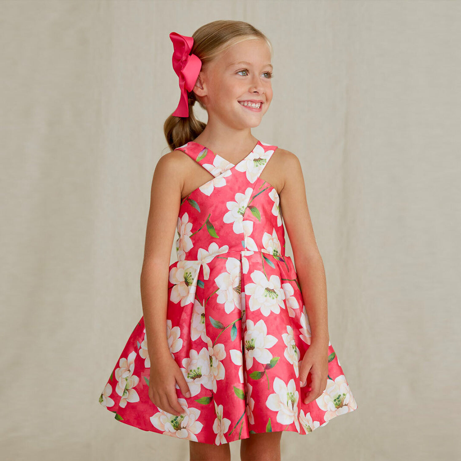 فستان عيد بطبعة زهور باللون الزهري, 1, hi-res