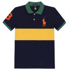 Boys Navy & Yellow Logo Polo Shirt, 1, hi-res