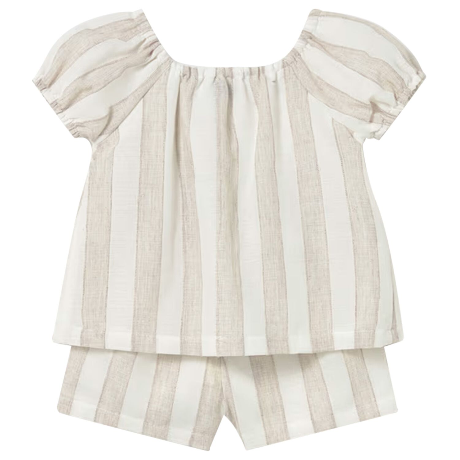 Younger Girls Beige & White Striped Shorts Set, 1, hi-res