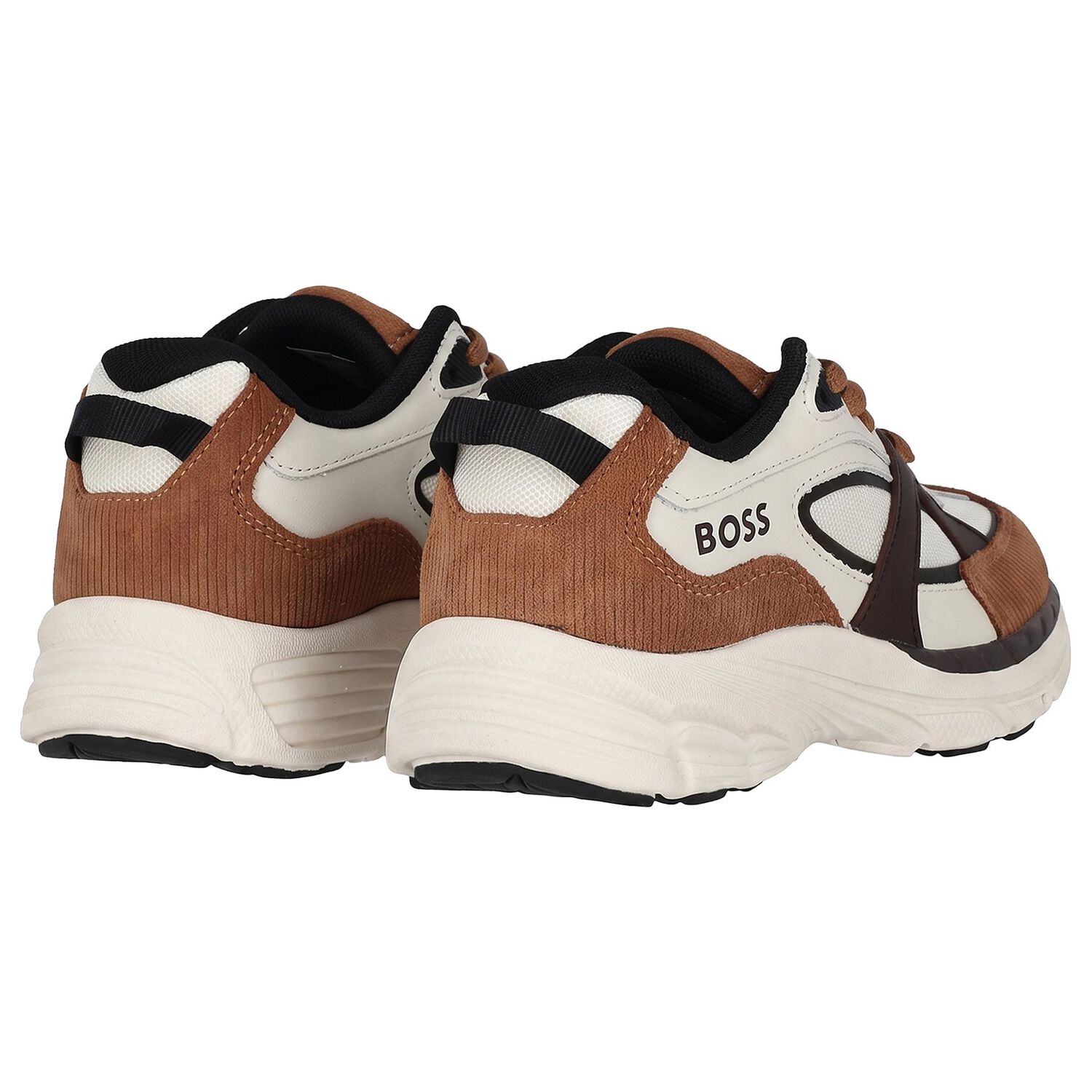 Boys White & Beige Logo Leather Trainers, 1, hi-res
