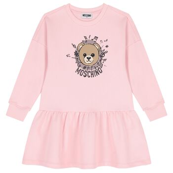 Girls Pink Teddy Bear Logo Dress