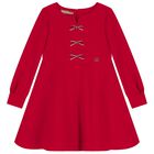 Girls Red Diamante Bow Dress, 2, hi-res
