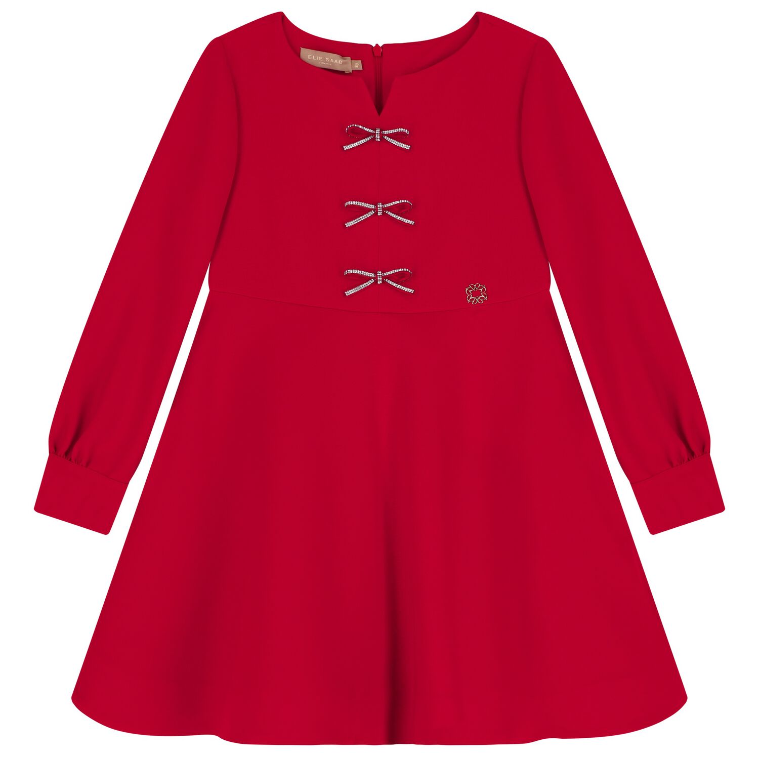 Girls Red Diamante Bow Dress, 2, hi-res
