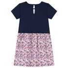 Girls Navy Floral T-Shirt Dress, 1, hi-res