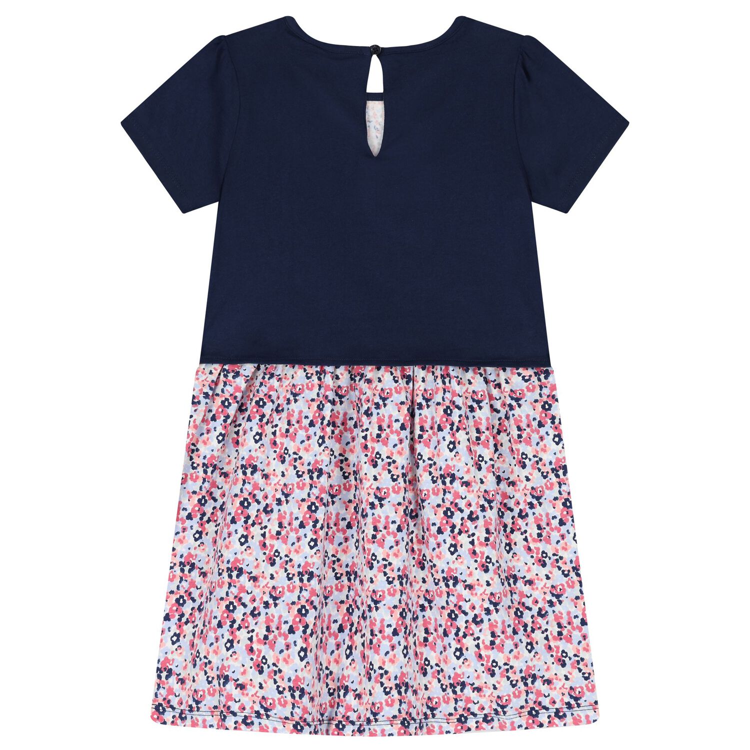 Girls Navy Floral T-Shirt Dress, 1, hi-res